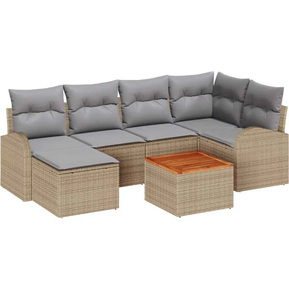 vidaXL Tuinbankenset 7 st Beige poly rattan