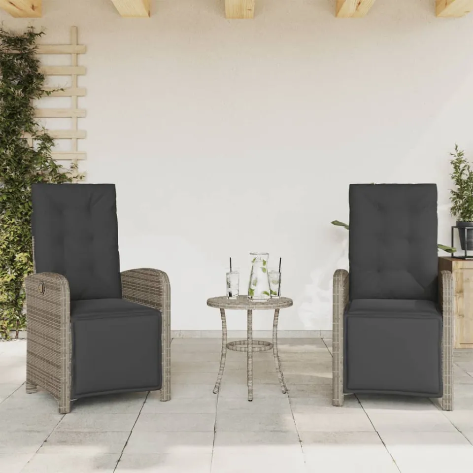 vidaXL 3-delige Bistroset met kussens poly rattan grijs, foto 2