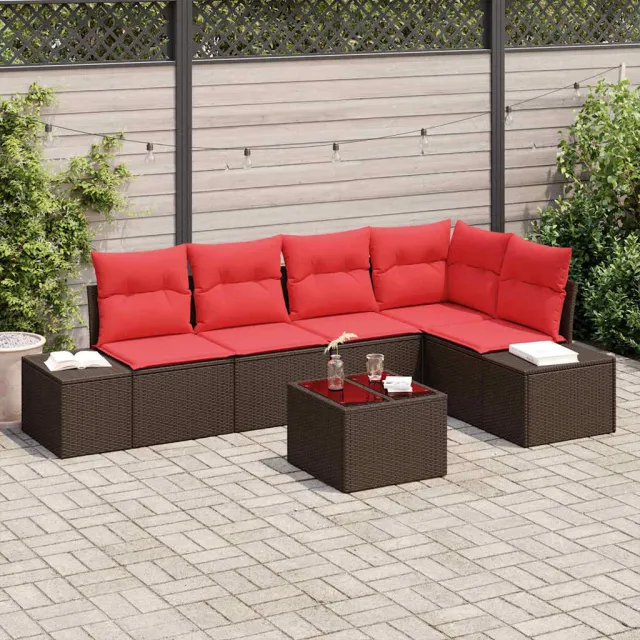 vidaXL Tuinbankenset met opslag Bruin en Rood poly rattan