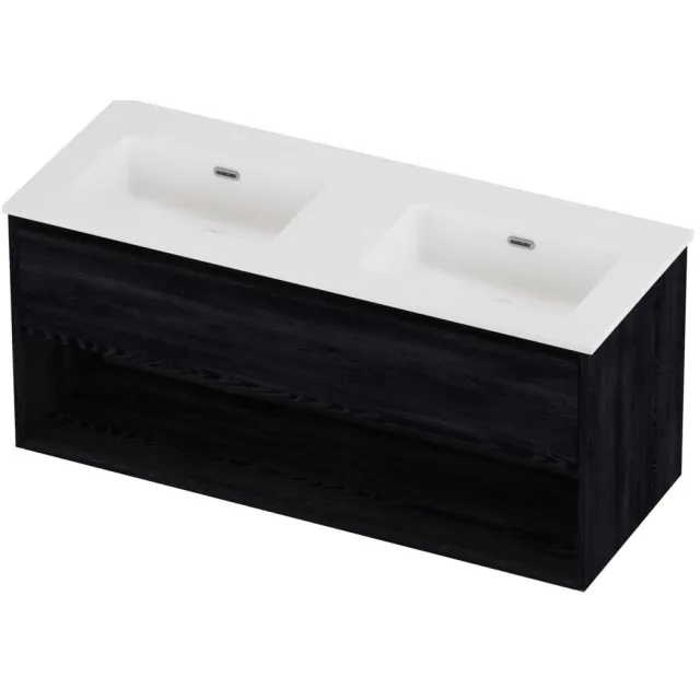 Proline Tribute Badmeubelset Porselein Elegant Met Schap 120x46x54 cm Mat White Black Oak Eiken