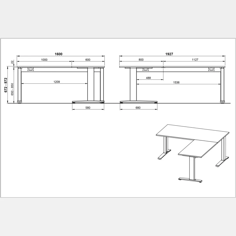 Aanbouwtafel Ergonoma Lichtgrijs Zwart, foto 4