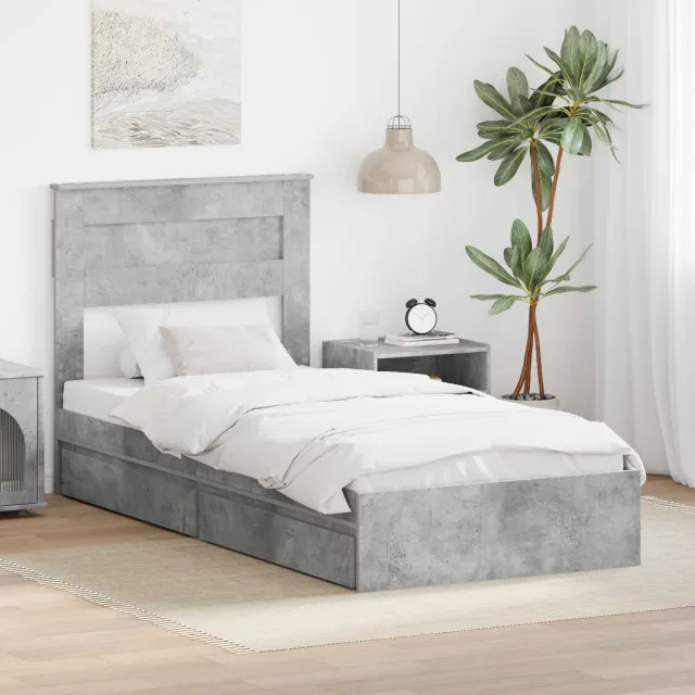 vidaXL Opslag bed met lade Beton Grijs 90 x 190 cm Bewerkt hout