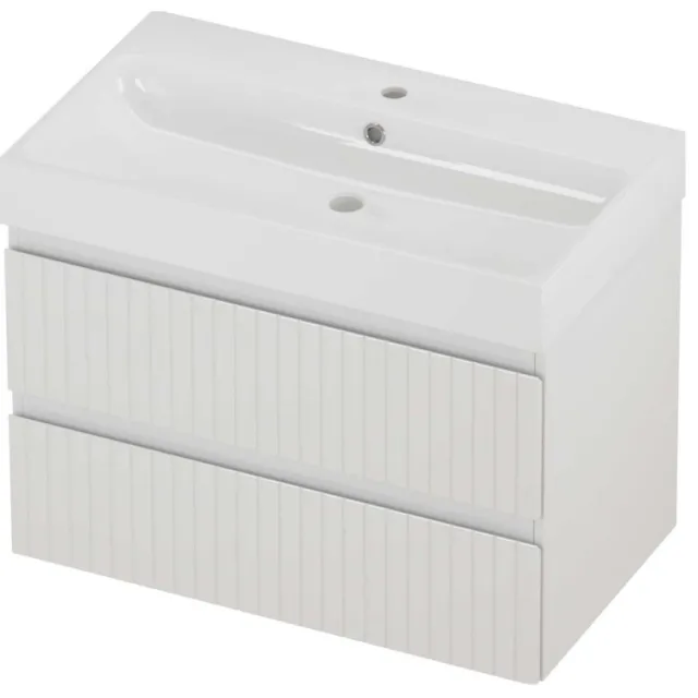 Proline Podium Badmeubelset Polystone Loft 1 Kraangat Gefreesd 80x46x62 cm Glans Wit Glans Wit