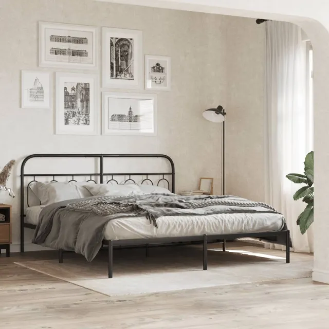 vidaXL Bedframe met hoofdbord metaal zwart 193x203 cm