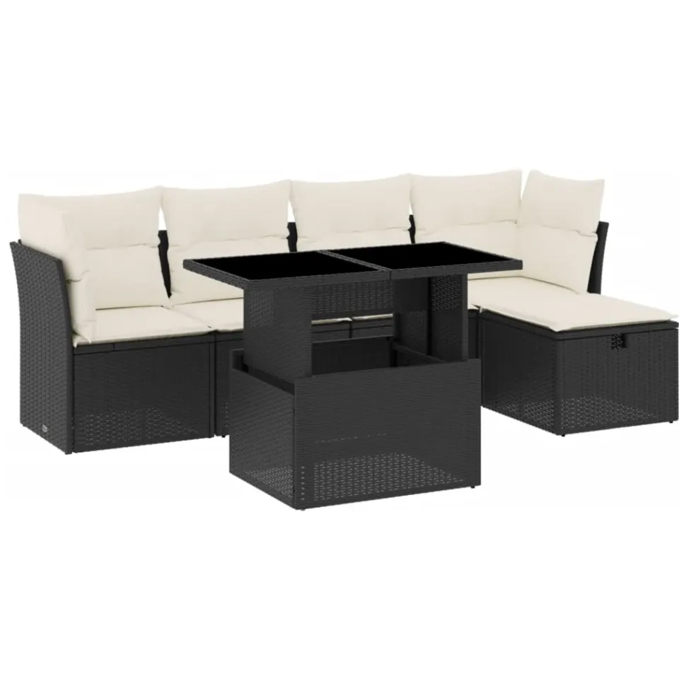 vidaXL 6-delige Loungeset met kussens poly rattan zwart, foto 3