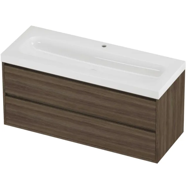 Proline Haga Badmeubelset Polystone Mezza 1 Kraangat Greeploos 120x46x58 cm Glans Wit Vital Oak Eiken