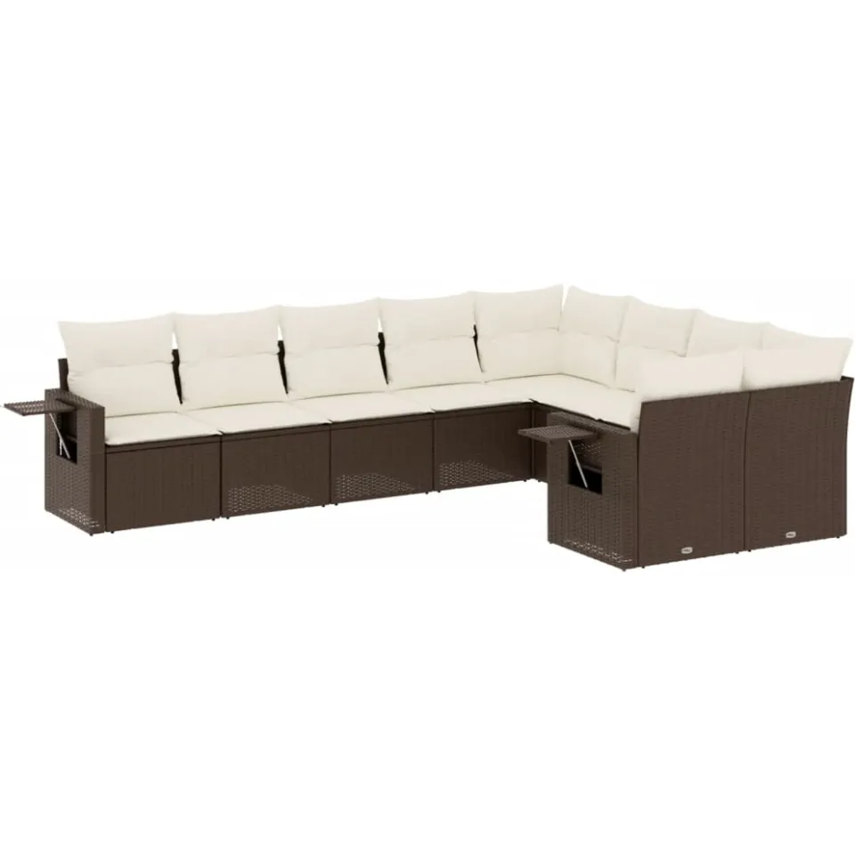 vidaXL 9-delige Loungeset met kussens poly rattan bruin, foto 3