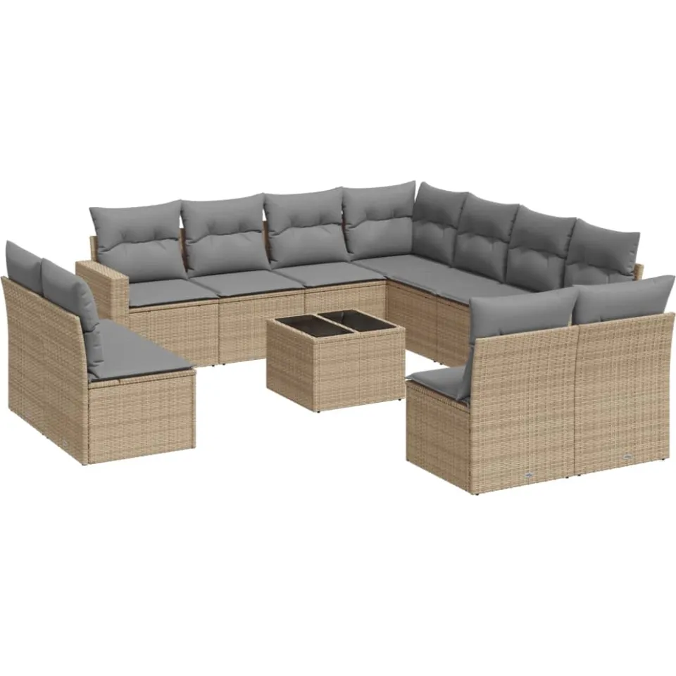 vidaXL 12-delige Loungeset met kussens poly rattan beige, foto 4