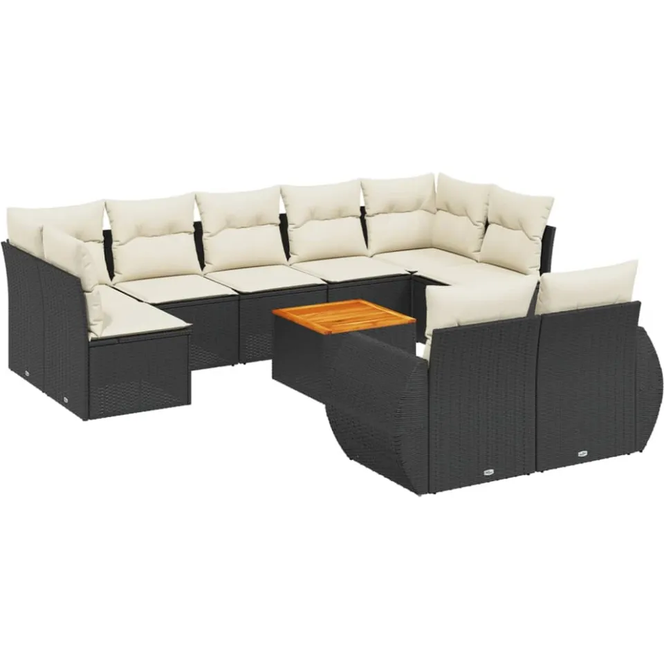 vidaXL 10-delige Loungeset met kussens poly rattan zwart, foto 3