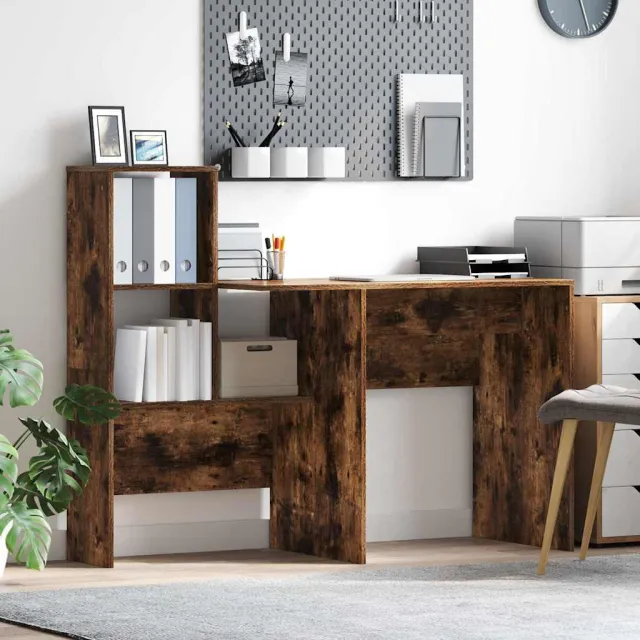 vidaXL Bureau Gerookt eiken 131,5 x 50 x 106,5 cm Bewerkt hout Bruin