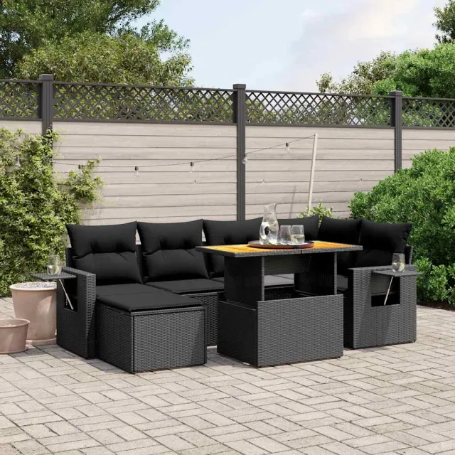 vidaXL 7-delige Loungeset met kussens poly rattan zwart, foto 2