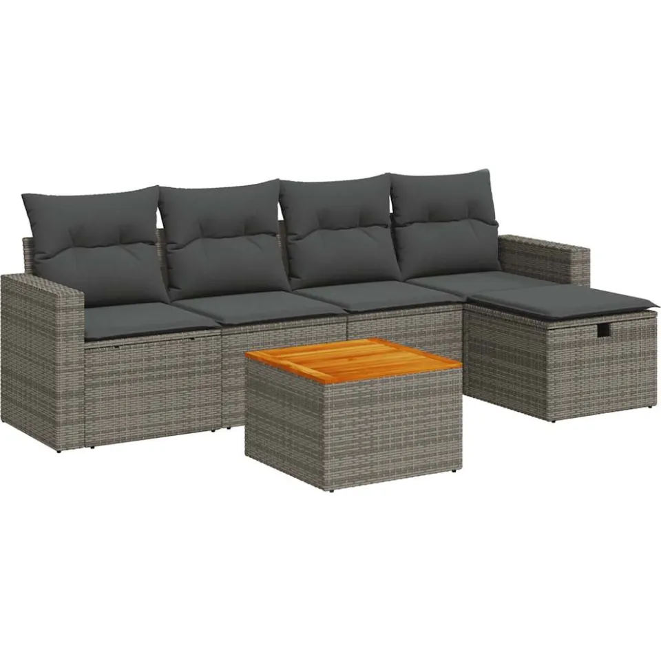 vidaXL 6-delige Loungeset met kussens poly rattan grijs, foto 3
