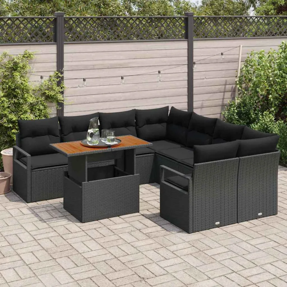 vidaXL Tuin Sofa Set 9 st Zwart Poly riet, foto 2