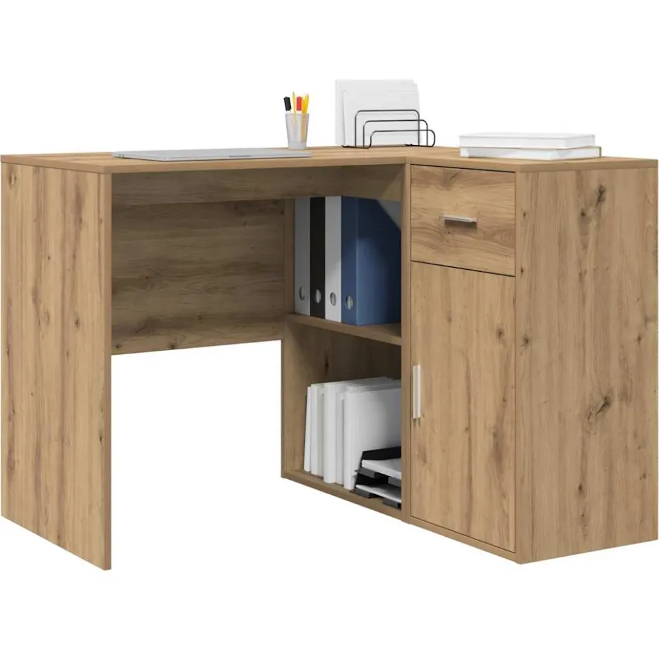vidaXL Hoekbureau met lade met plank Artisan Eiken 102 x 88 x 75 cm Bruin