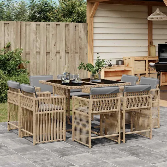 vidaXL 9-delige Tuinset met kussens poly rattan gemengd beige, foto 2