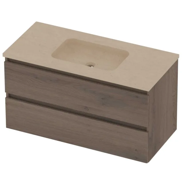Basic-Line Rocky 46 Badmeubelset Hardsteen Zonder Kraangat 100x46x54 cm Dusk Oak Sand Stone Beige