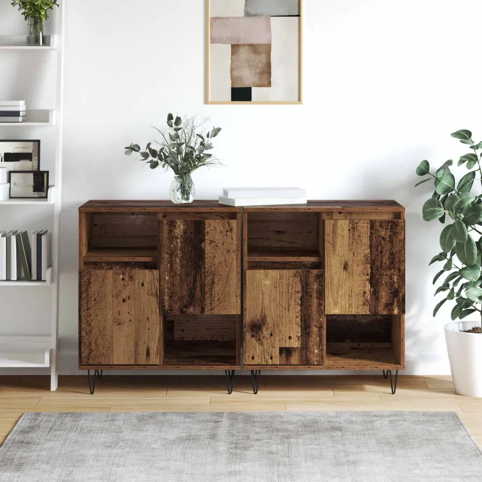 vidaXL Dressoir 2 st Oudhout 60 x 35 x 70 cm bruin, foto 4
