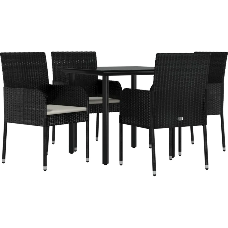 vidaXL 5-delige Tuinset met kussens poly rattan zwart
