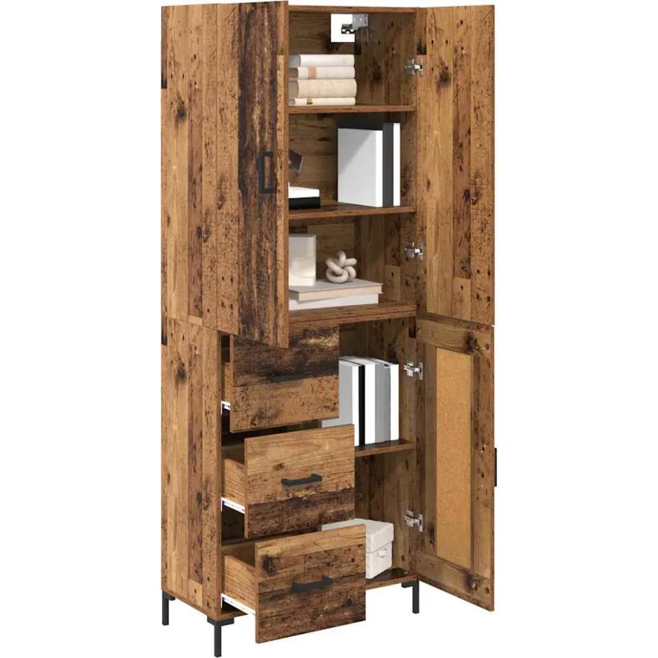 vidaXL Highboard Oud Hout 69,5 x 34 x 180 cm Bewerkt hout Bruin