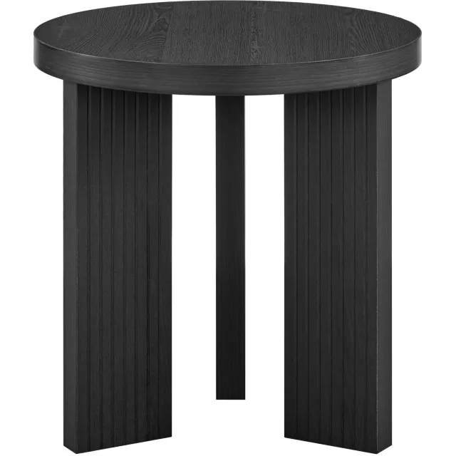 SONNENH Ronde MDF-bijzettafel met geribbelde poten - Zwarte houtlook - Ø 44,5 x 45 cm