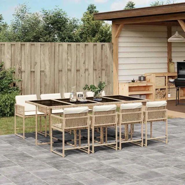 vidaXL 9-delige Tuinset met kussens poly rattan beige, foto 2
