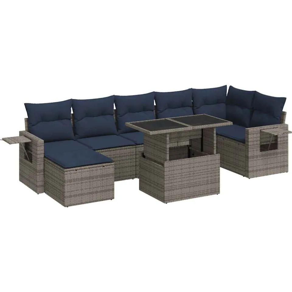 vidaXL 8-delige Loungeset met kussens poly rattan acacia grijs, foto 3