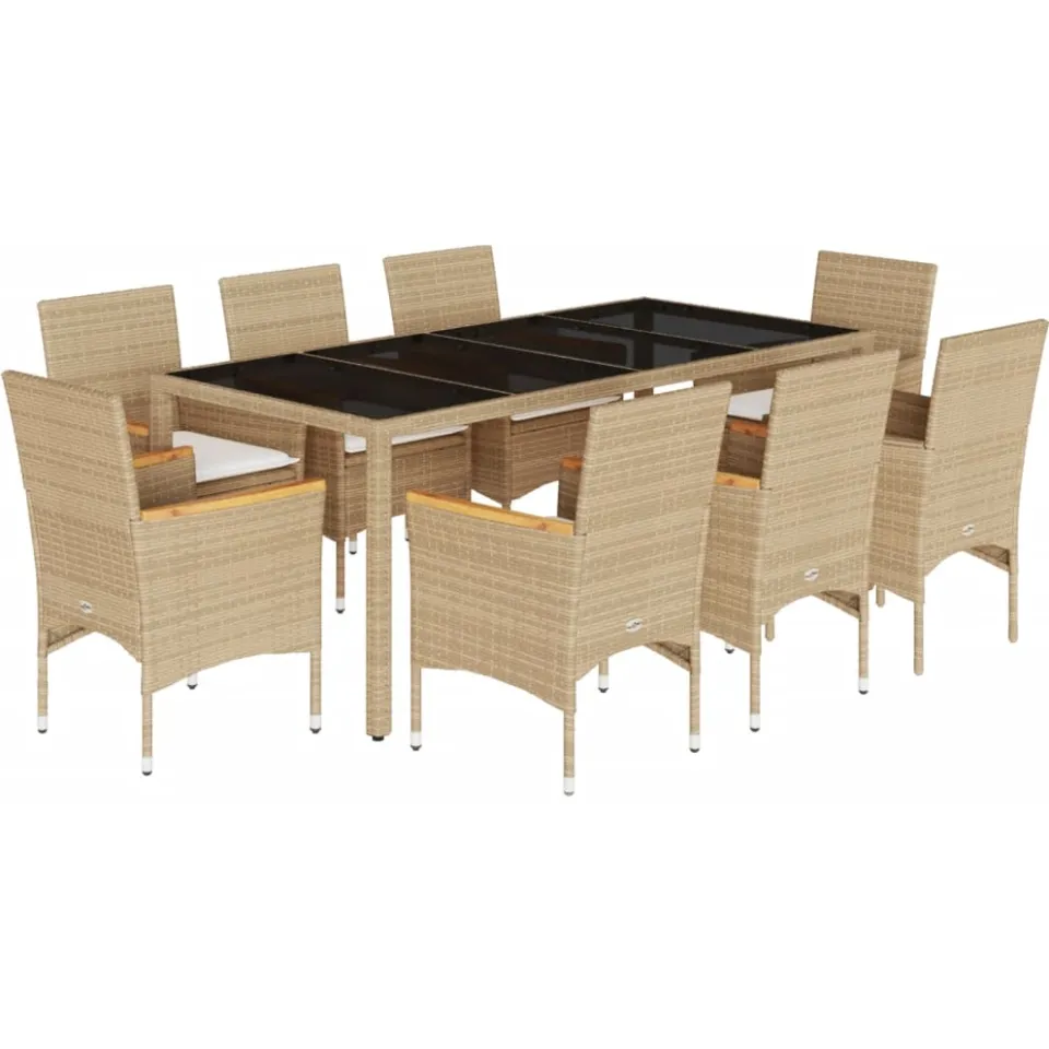 vidaXL 9-delige Tuinset met kussens poly rattan en glas beige, foto 3