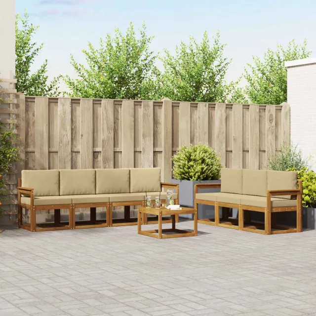 vidaXL Buiten bankenset 8 st 7-zits Natuurlijk en Beige