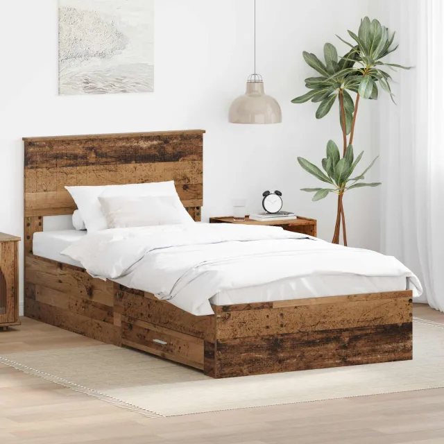vidaXL Bedframe met lade met opslag Oud hout 100 x 200 cm Bewerkt hout Bruin