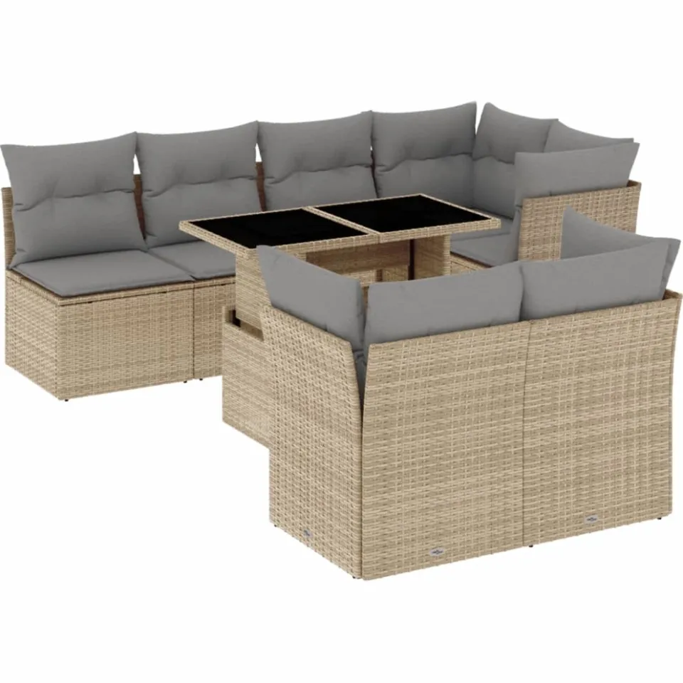 vidaXL 8-delige Loungeset met kussens poly rattan beige, foto 3