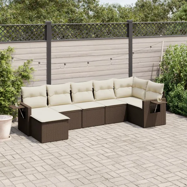 vidaXL 7-delige Loungeset met kussens poly rattan bruin, foto 2