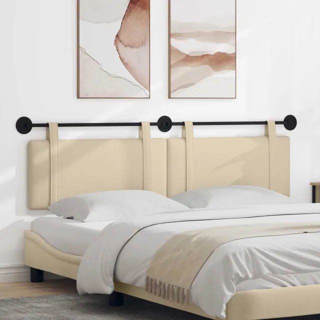 vidaXL Hangend hoofdbord Crème Stof