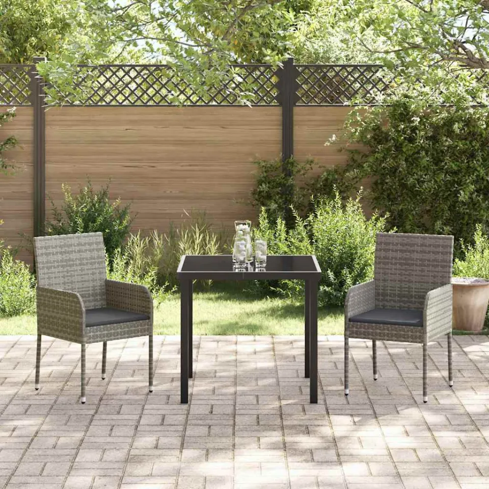 vidaXL Tuin eettafelset 3 st Grijs poly rattan, foto 3