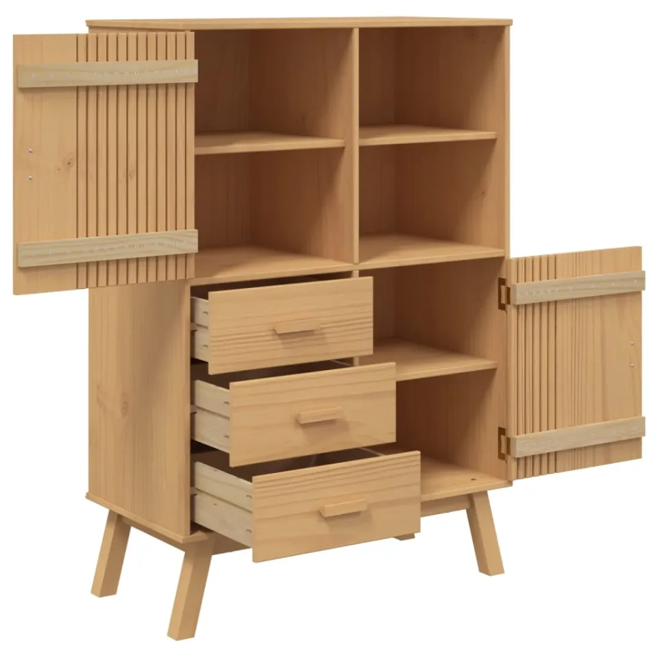 vidaXL Hoge kast OLDEN 85x43x125 cm massief grenenhout bruin, foto 4