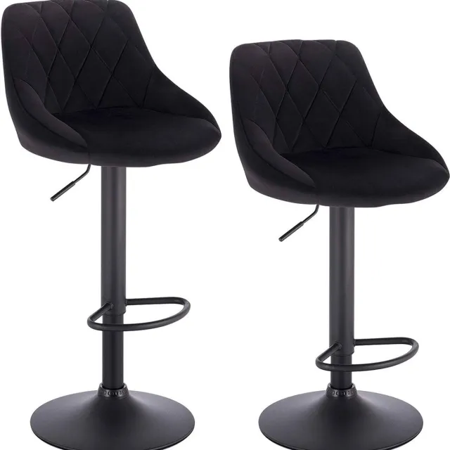 Dripio Designer Barkruk Melitta - Met rugleuning - Velvet - Stevig - Ergonomische barstoel - Zithoogte 60 - 82cm - Zwart - Set van 2 - Keuken en bar - In hoogte verstelbaar