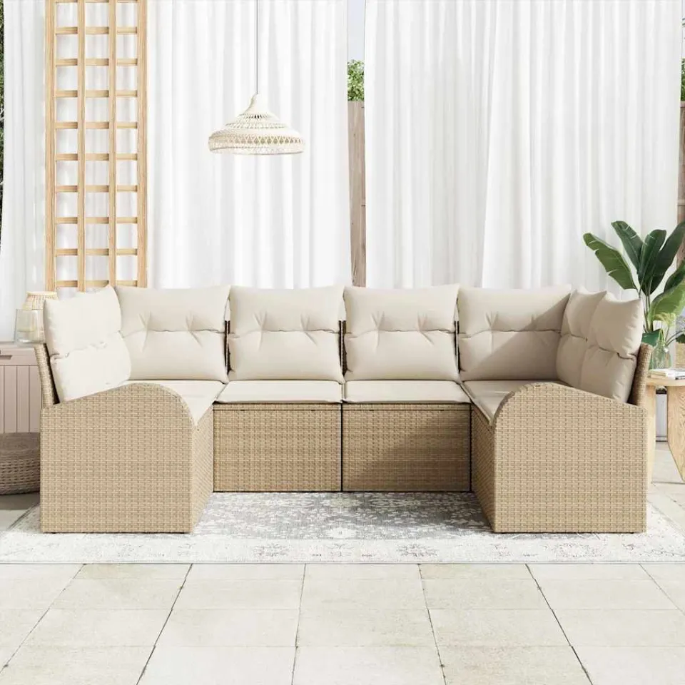 vidaXL Tuin Sofa Set 6 st 6-zits Beige poly rattan, foto 3