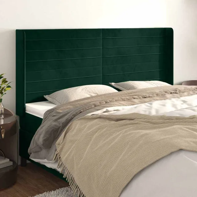 vidaXL Hoofdbord met randen 203x16x118/128 cm fluweel donkergroen