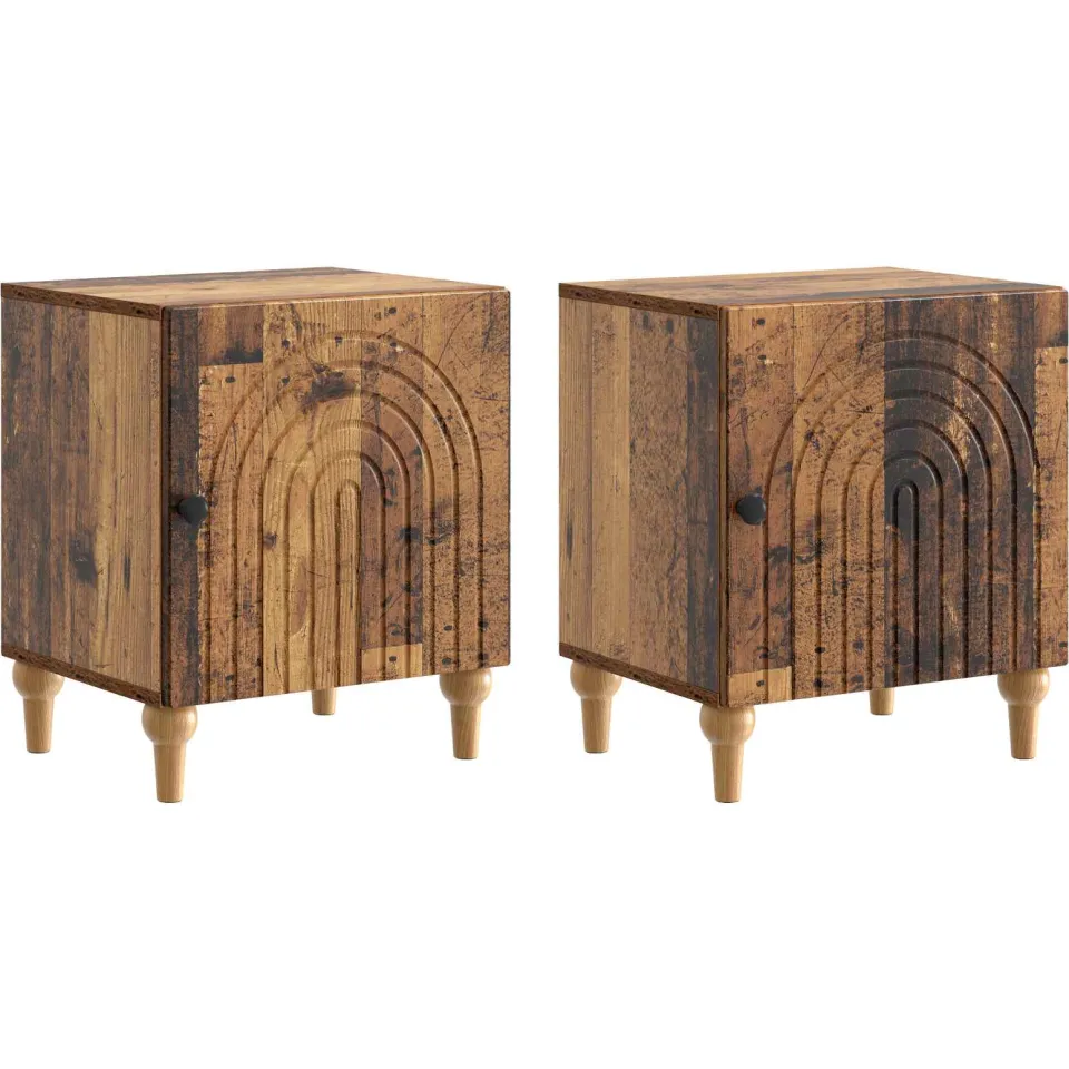 vidaXL Nachtkastje 2 st Oud hout 43 x 34,5 x 50 cm Bewerkt hout bruin, foto 3