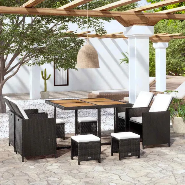 vidaXL 9-delige Tuinset poly rattan en acaciahout zwart, foto 2