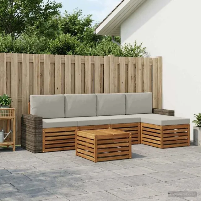 vidaXL Buiten bankenset 6 st 5-zits Naturel en lichtgrijs