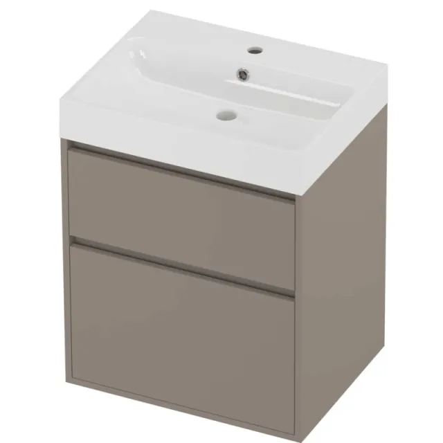 Proline Podium Badmeubelset Polystone Loft 1 Kraangat Greeploos 60x46x75 cm Glans Wit Clay Beige