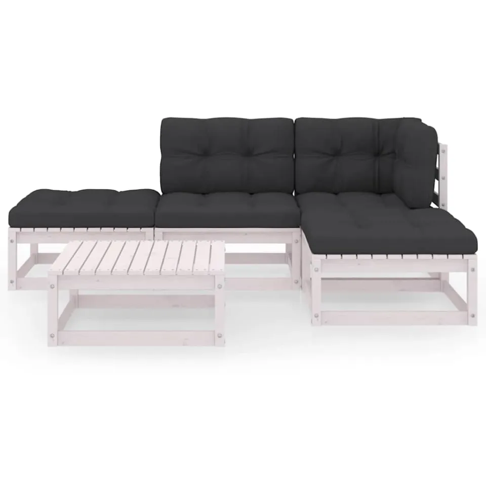 vidaXL 5-delige Loungeset met kussens massief grenenhout wit, foto 2