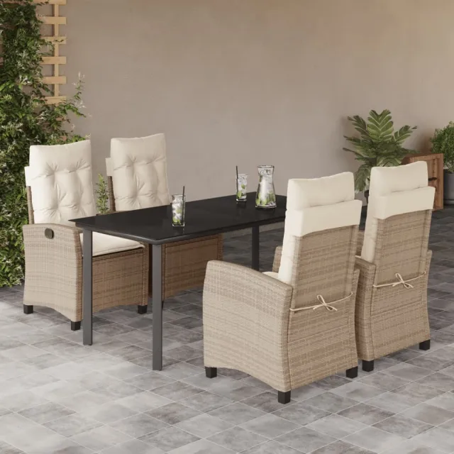 vidaXL 5-delige Tuinset met kussens poly rattan beige, foto 2