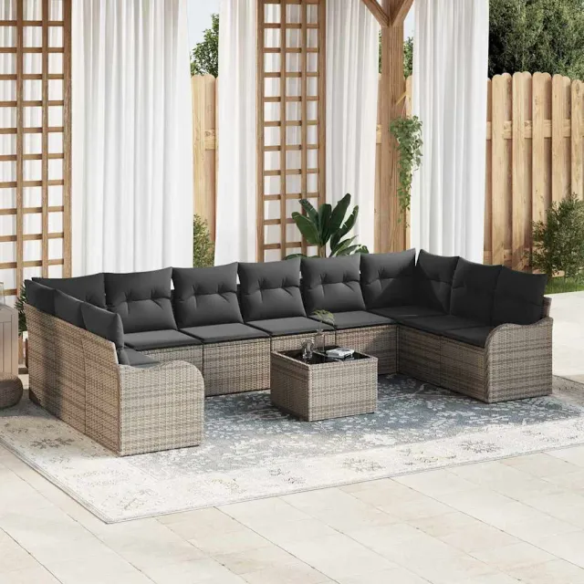 vidaXL Tuin Sofa Set 11 st Grijs poly rattan, foto 2