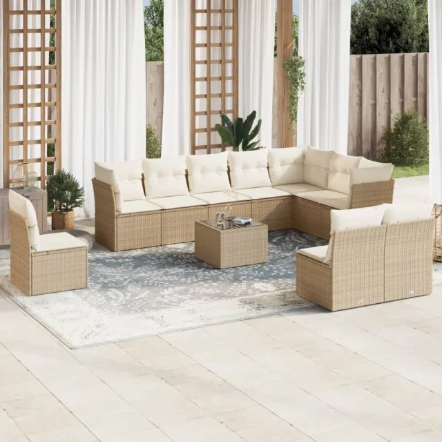 vidaXL 11-delige Tuinset met kussens poly rattan beige, foto 2