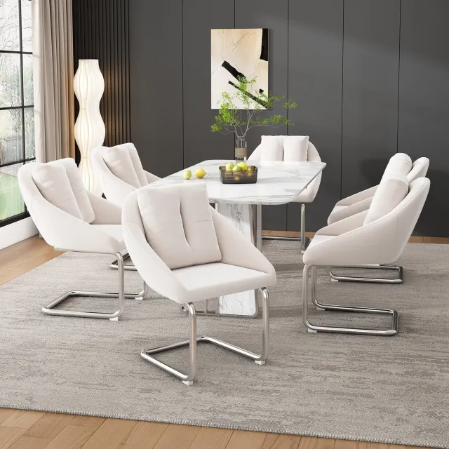 Wishdor Eetkamerstoelen - Draaibaar En Ergonomisch - Modern Ontwerp - Fluwelen Bekleding - Metalen Onderstel - Beige Set Van 6