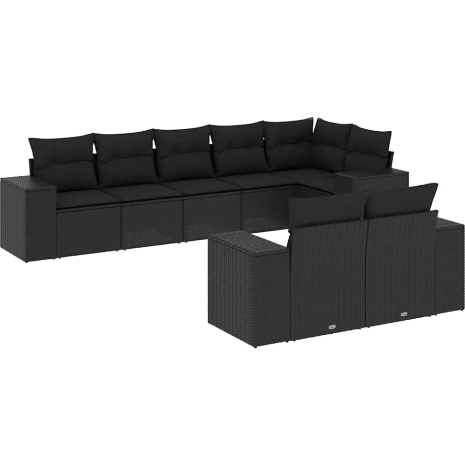 vidaXL 8-delige Loungeset met kussens poly rattan zwart, foto 3