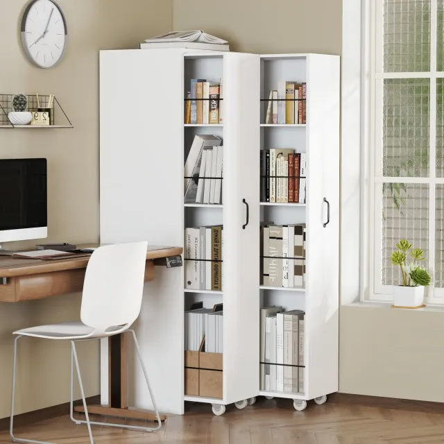 Sweiko Uitbreidbare boekenkast - Vitrinekast - Met wielen - 4 planken - Draagvermogen 20 kg - Wit