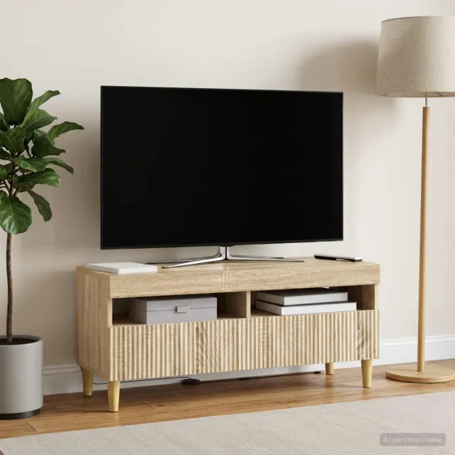 vidaXL LED tv-meubel ARNHEM 100 x 35 x 43 cm Sonoma Eiken Bewerkt hout, foto 2