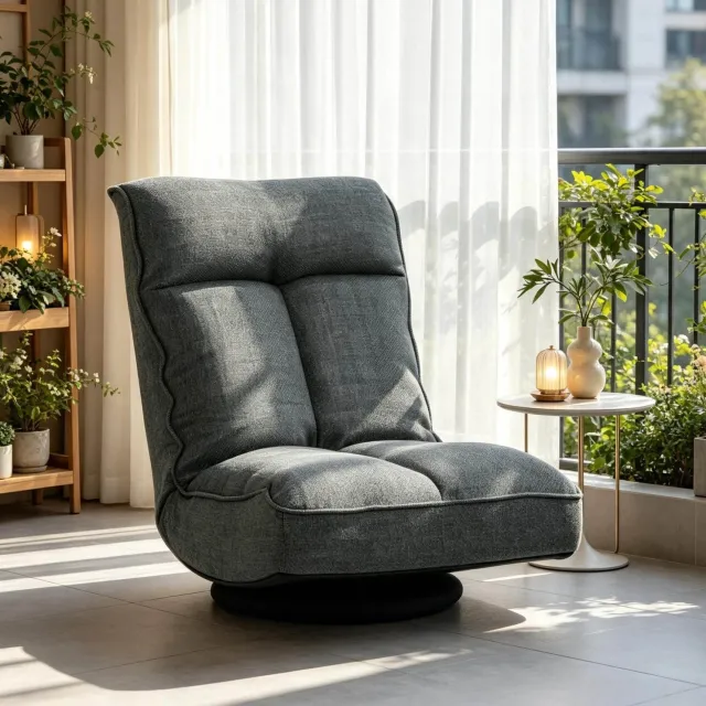 DESMIU Relaxfauteuil 58 x 107 x 79 cm - Draaibaar met Rugleuning in 5 Standen - Voor Lezen en Films Kijken - Linnen - Grijs